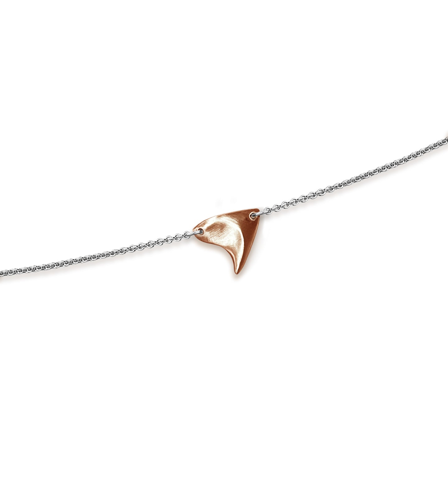 Rose gold brushed finish rose thorn on sterling silver chain close-up