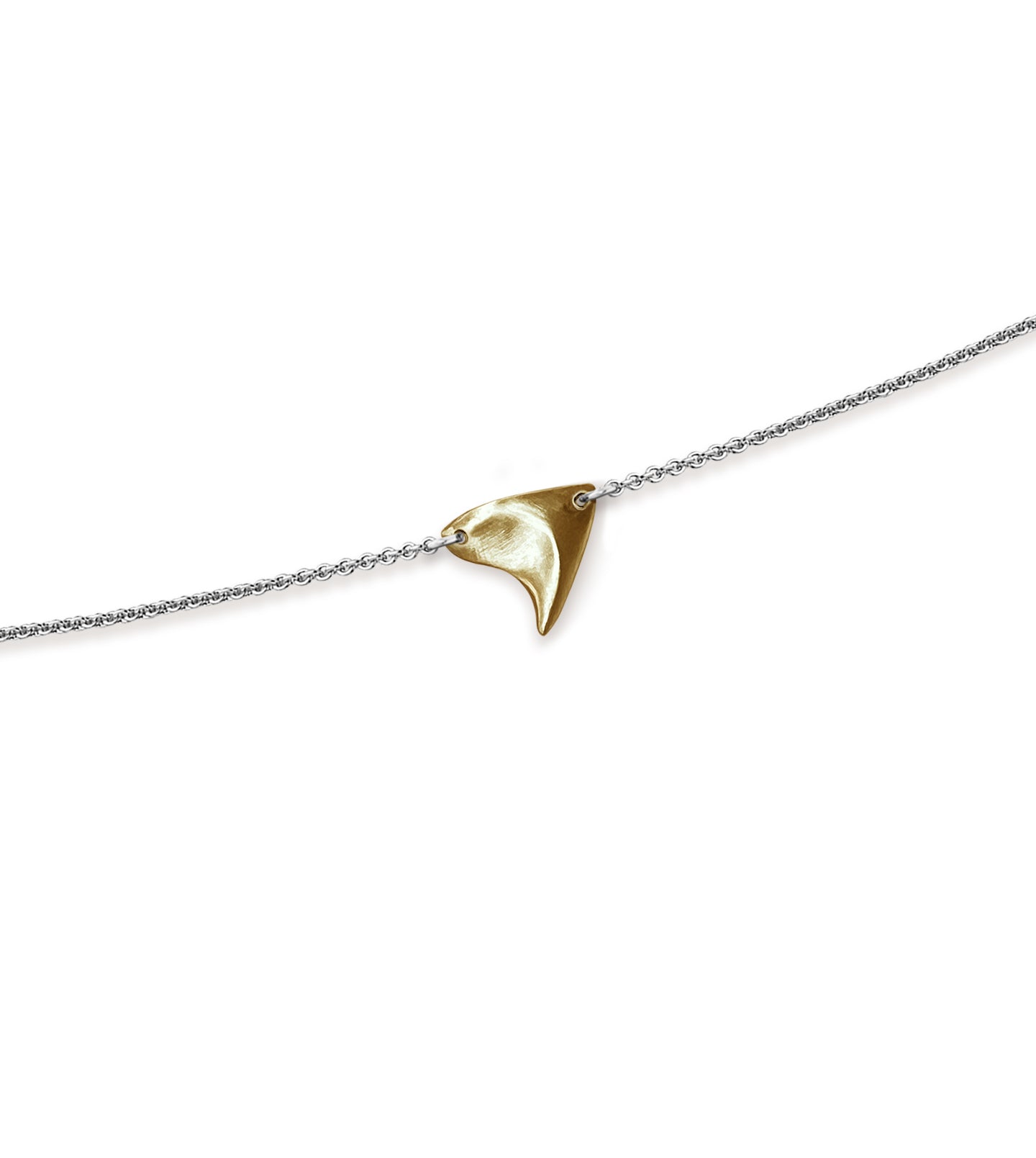 Yellow gold brushed finish rose thorn on sterling silver chain close-up