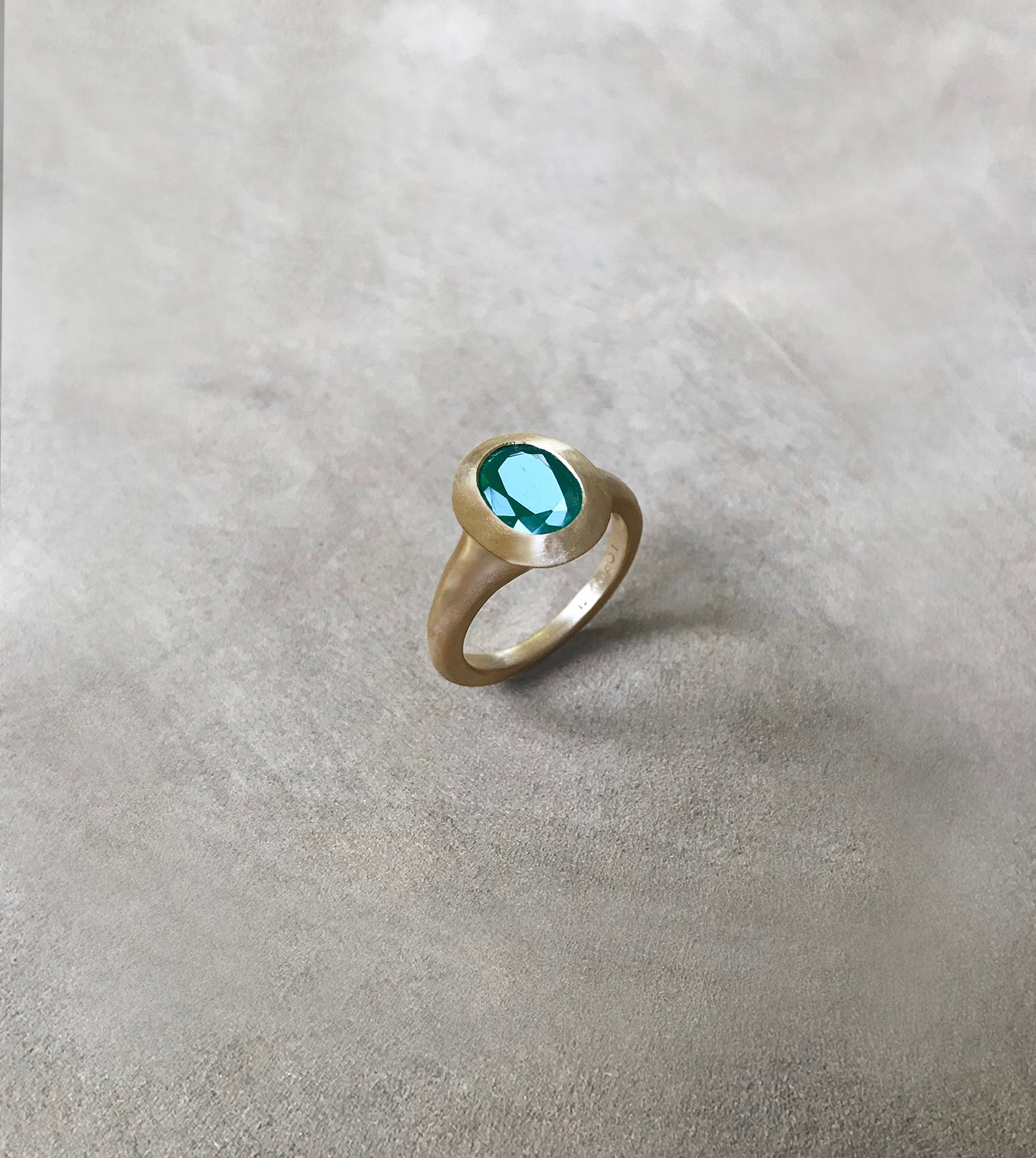 Brushed Gold Emerald Ring