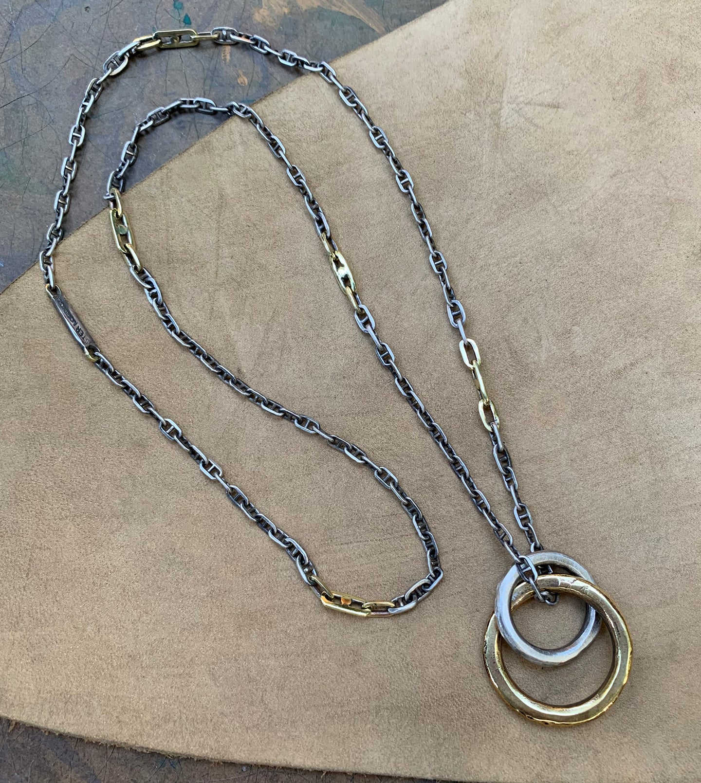 Interlocking Mixed Metal Rings Necklace