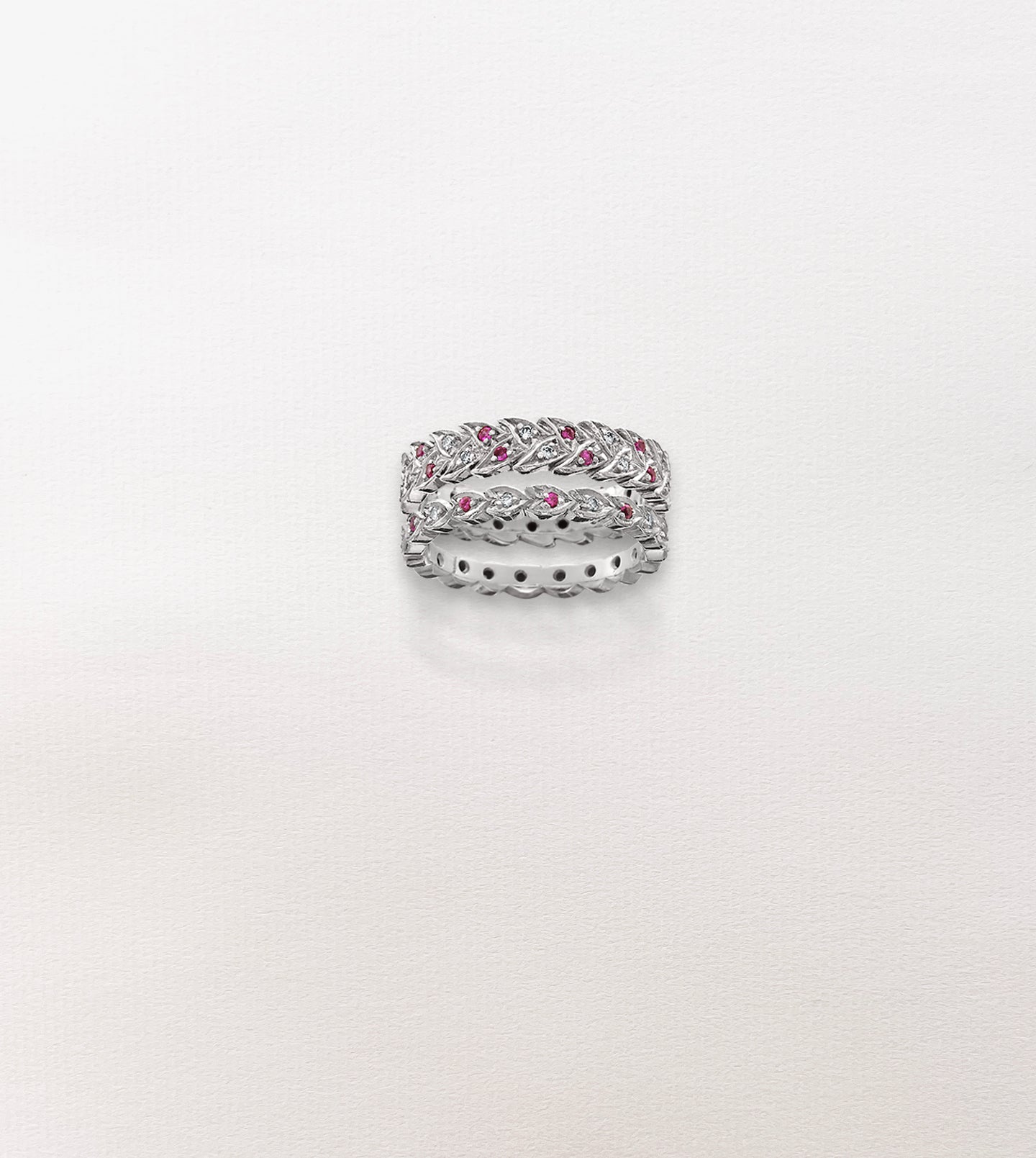Pink Sapphire Floral Stacking Bands