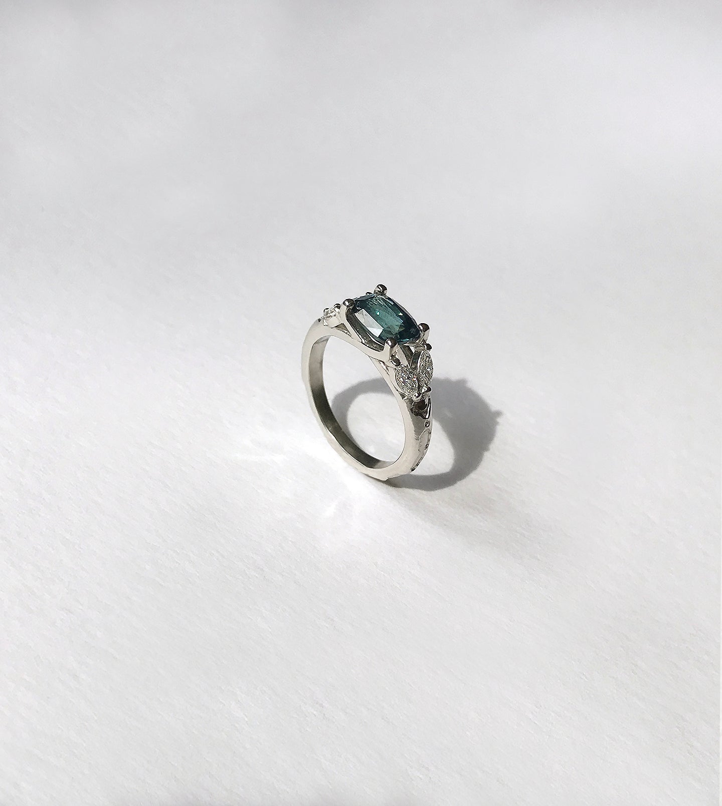 Teal Sapphire Mountain Engagement Ring