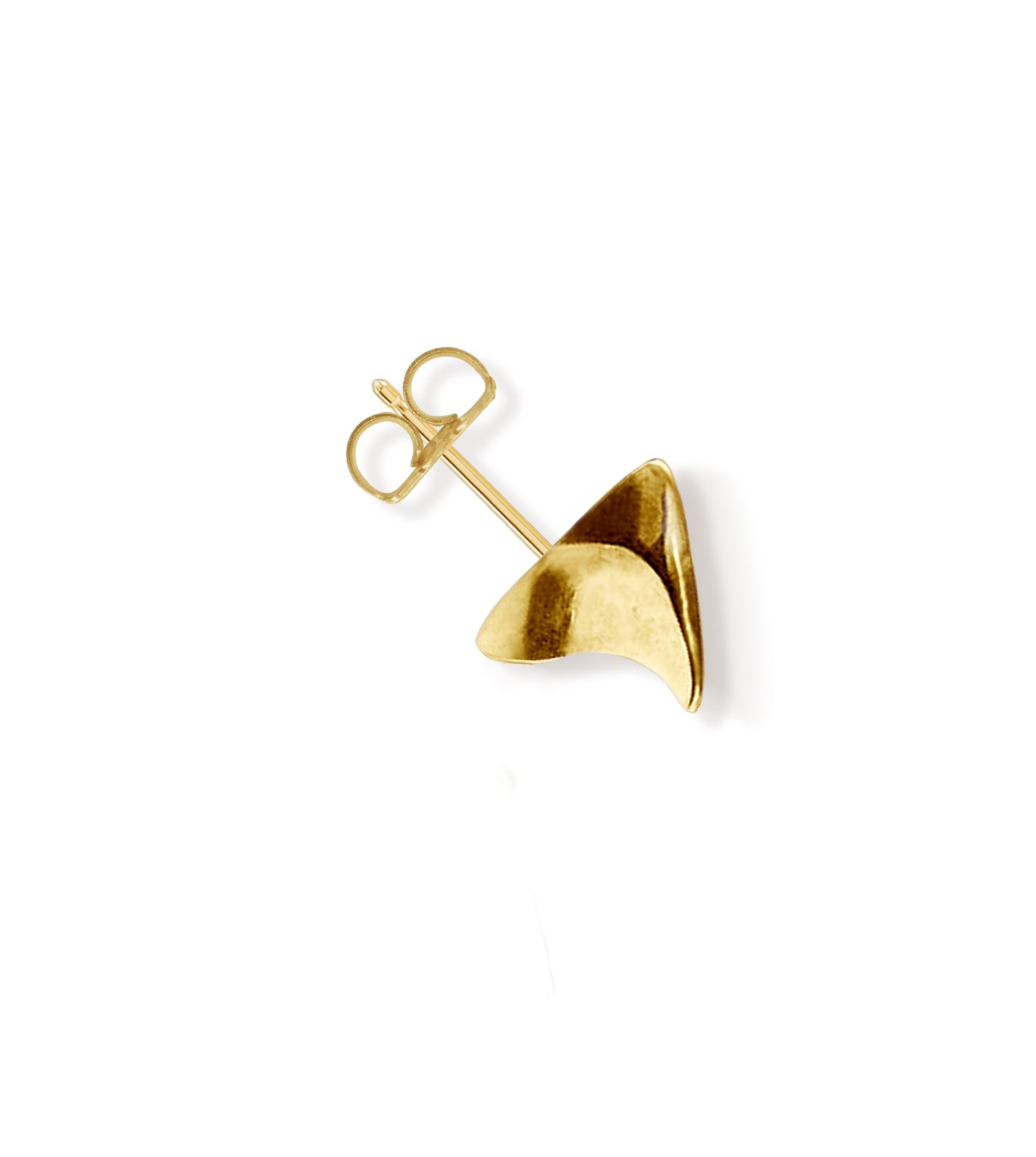 High shine yellow gold rose thorn stud earring