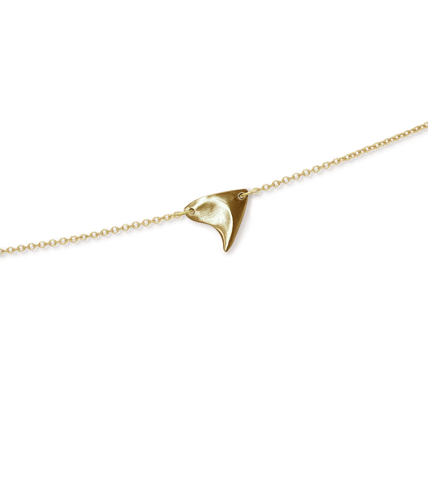 Closeup of brushed finish rose thorn in yellow gold, on yellow gold chain