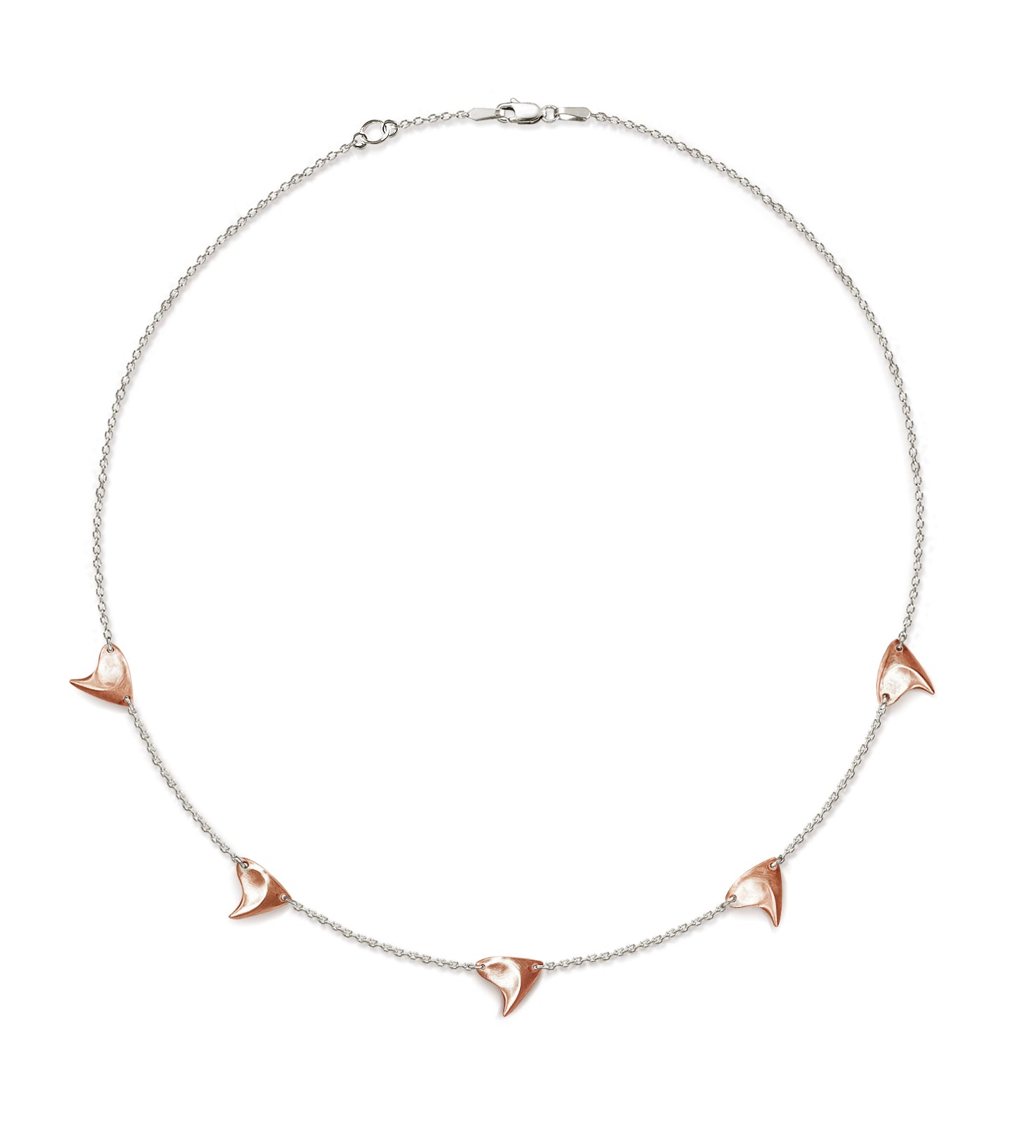 Brushed finish rose gold five thorn necklace with sterling silver chain