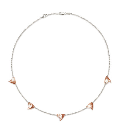 Brushed finish rose gold five thorn necklace with sterling silver chain