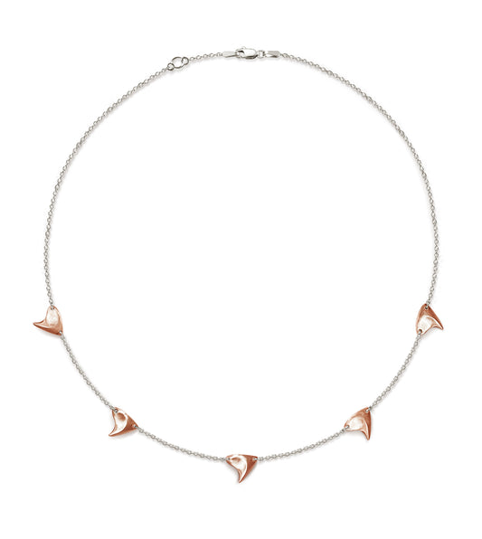 Five brushed finish rose gold thorns on delicate sterling silver chain