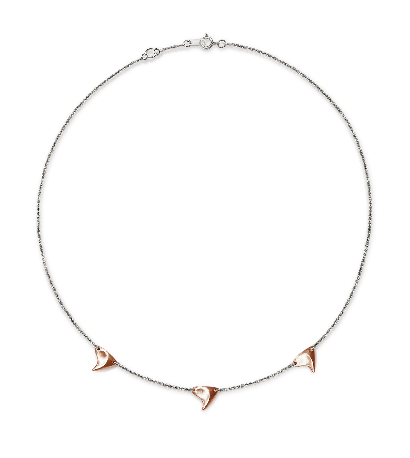 Rose gold brushed finish triple rose thorns on sterling silver chain