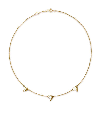 Yellow gold brushed finish triple rose thorns on yellow gold chain
