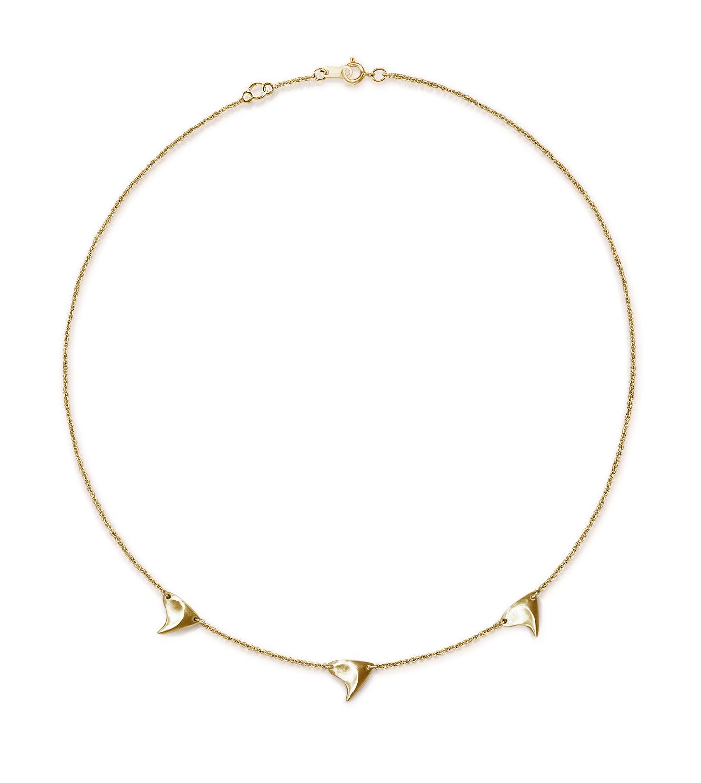 Yellow gold brushed finish triple rose thorn necklace