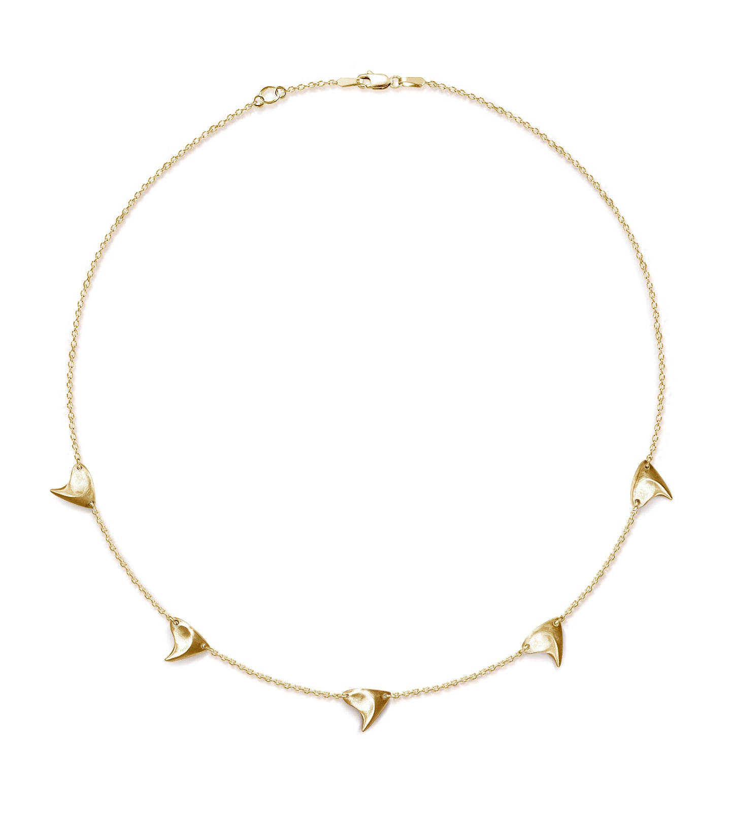 Yellow gold five thorn necklace, brushed finish