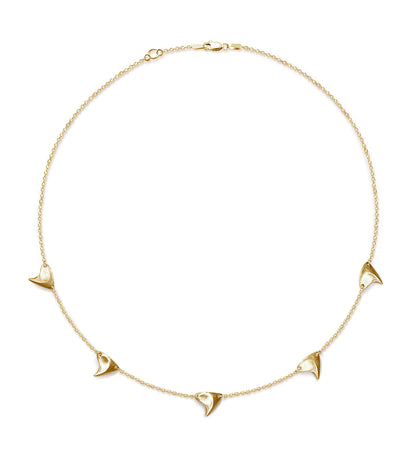 Yellow gold five thorn necklace, brushed finish