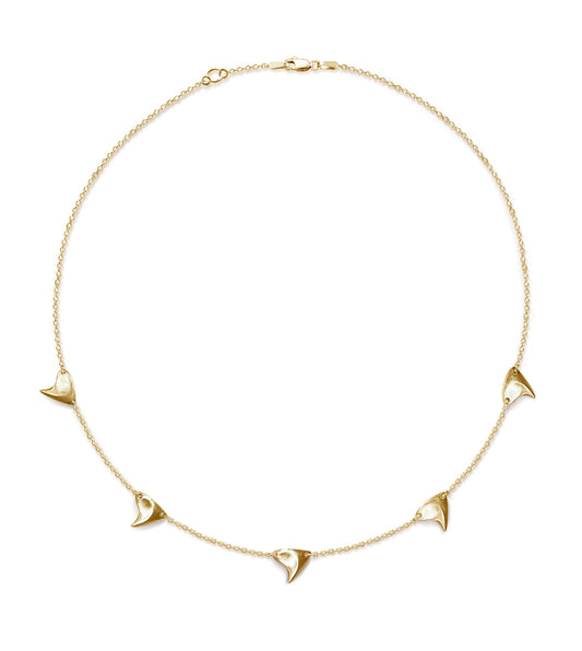 Yellow gold five thorn necklace, brushed finish