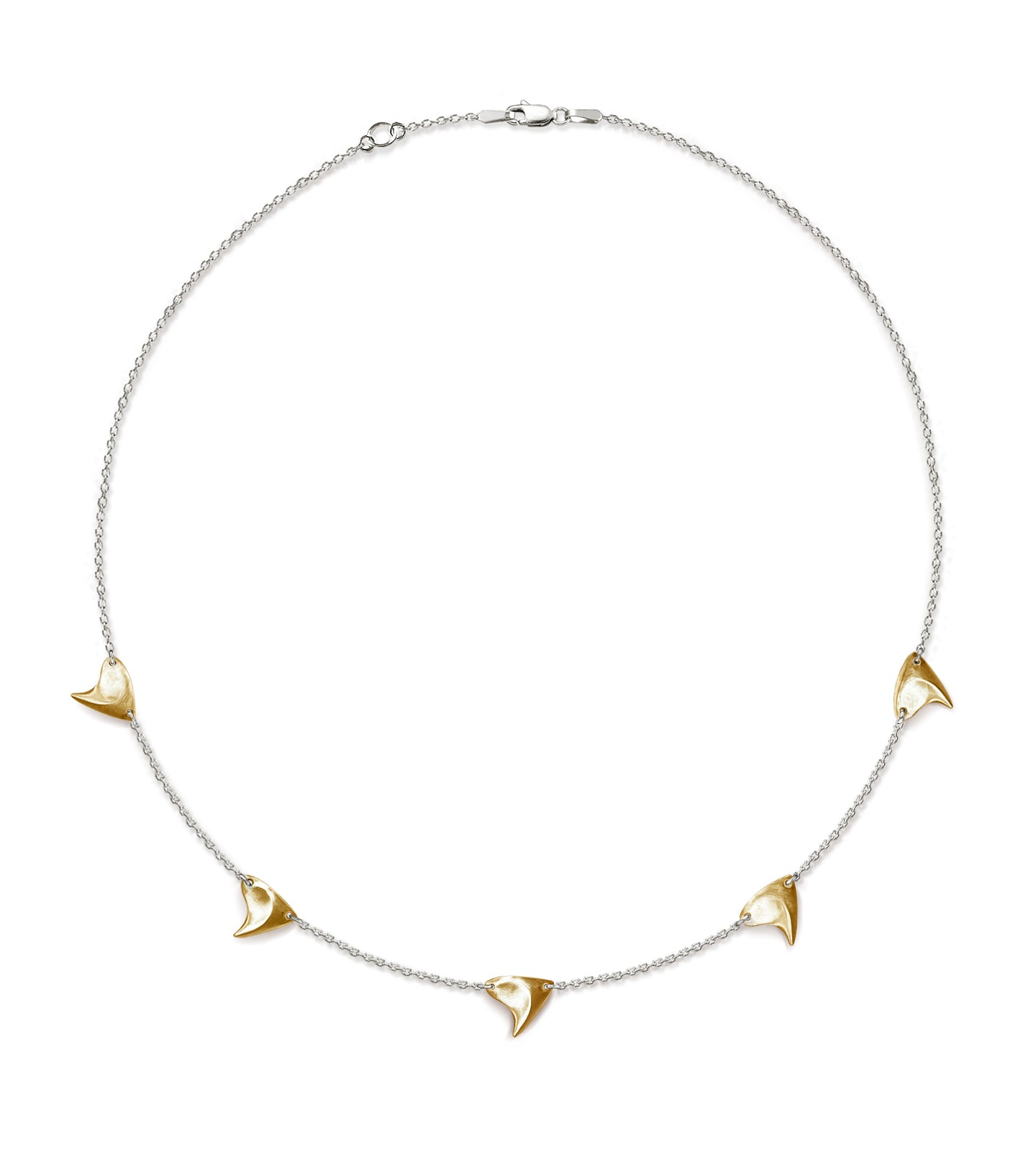 Brushed finish yellow gold five thorn necklace with sterling silver chain