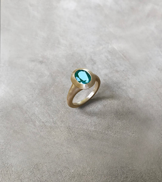 Brushed Gold Emerald Ring
