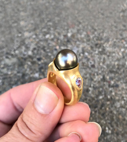 Custom Tahitian Pearl Cocktail Ring