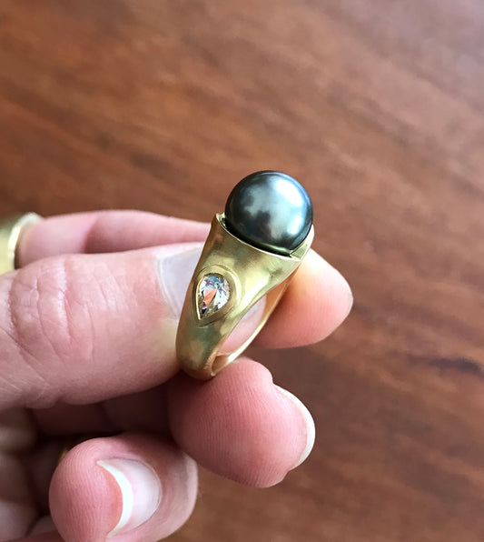 Custom Tahitian Pearl Cocktail Ring