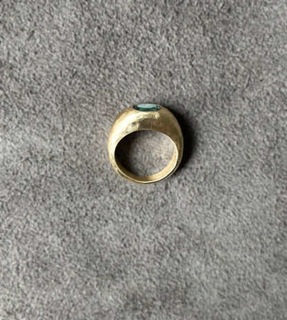 Teal Sapphire Hammered Gold Ring