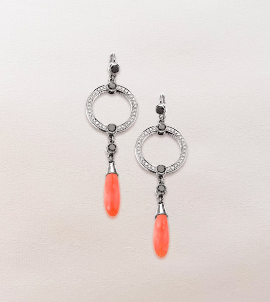 Modern Vintage Coral Diamond Earrings