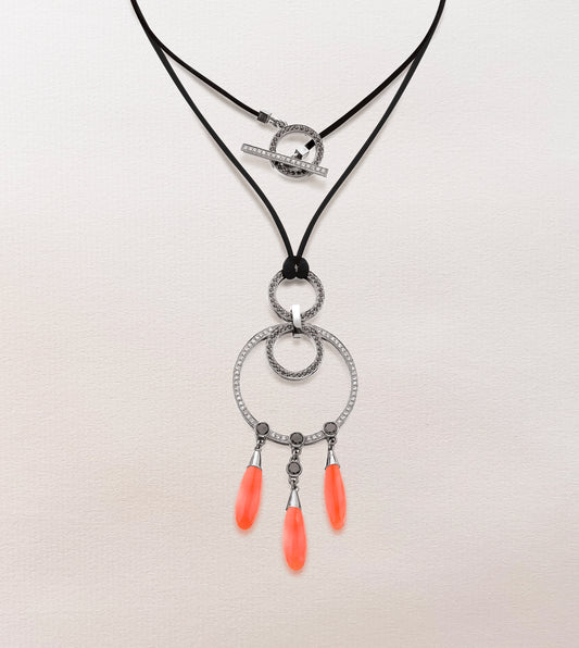 Modern Vintage Coral Diamond Necklace