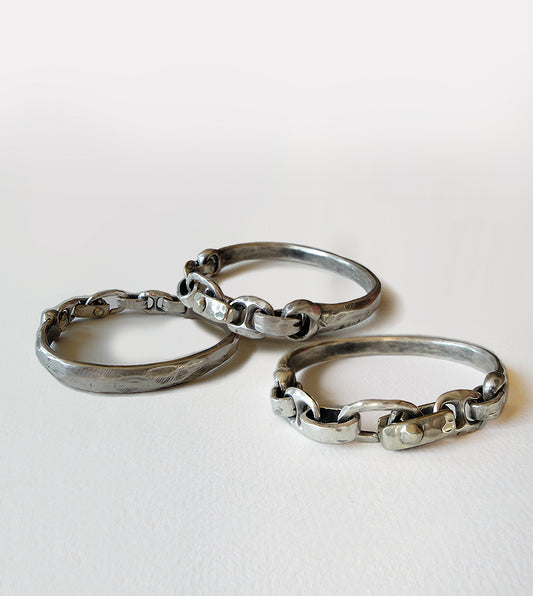 Hand-Carved Silver Anchor Link Cuff