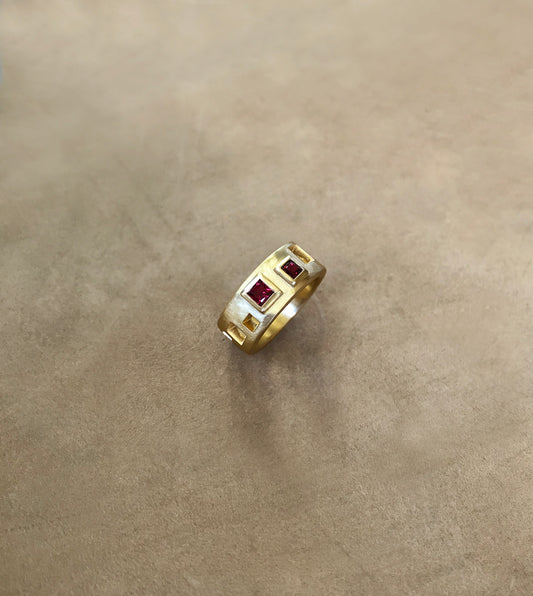 Ruby Square Gold Band