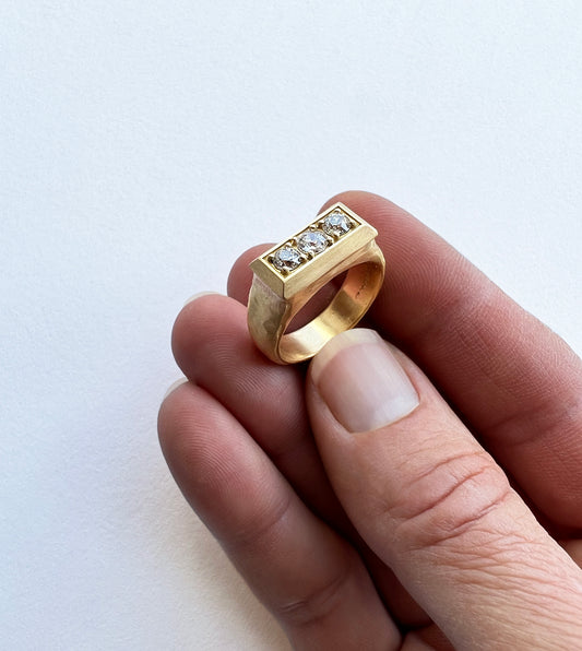 Sculptural Gold Ring with Diamonds