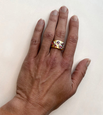 Pink Tourmaline, Sapphire & Ruby Ring