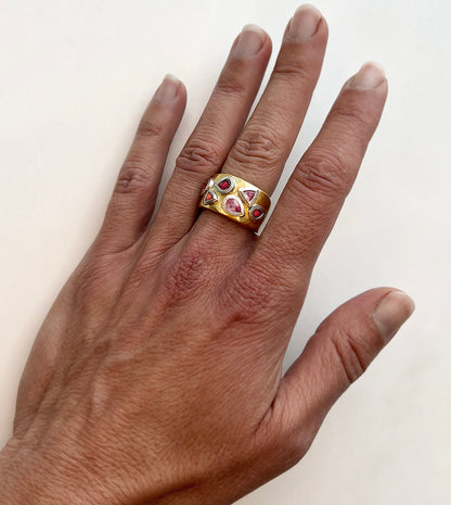 Pink Tourmaline, Sapphire & Ruby Ring