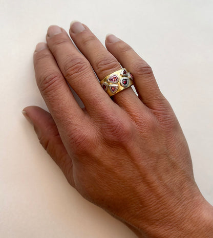 Pink Tourmaline, Sapphire & Ruby Ring