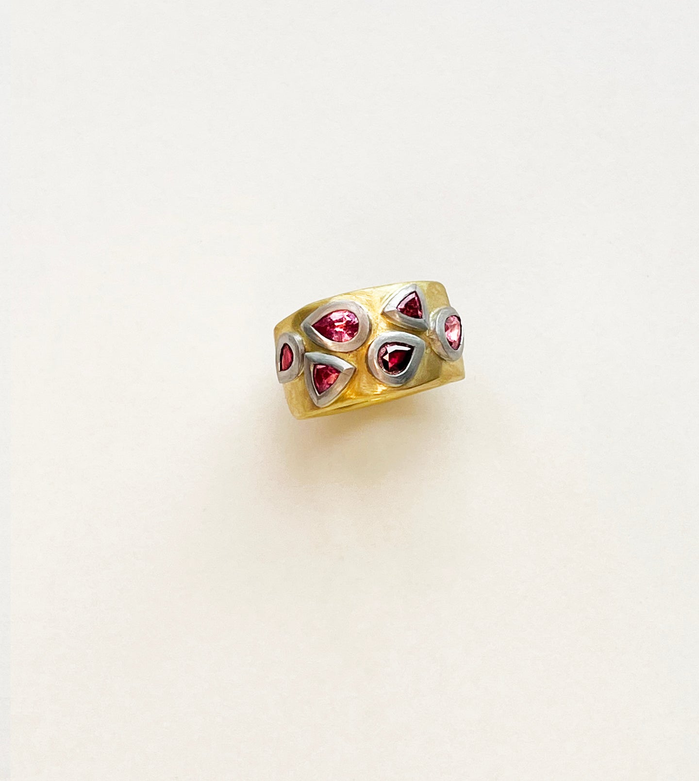 Pink Tourmaline, Sapphire & Ruby Ring
