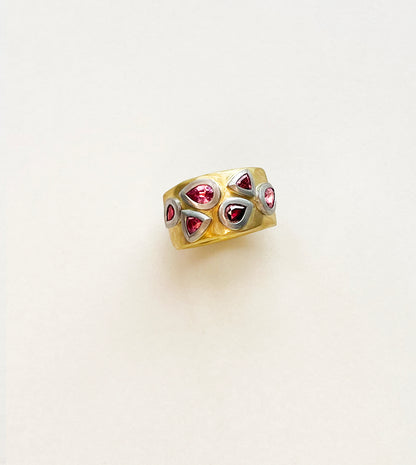 Pink Tourmaline, Sapphire & Ruby Ring