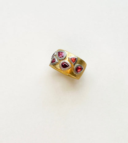 Pink Tourmaline, Sapphire & Ruby Ring