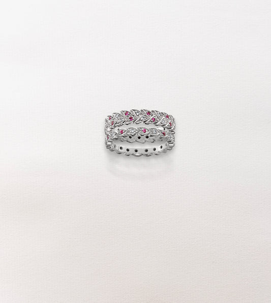 Pink Sapphire Floral Stacking Bands