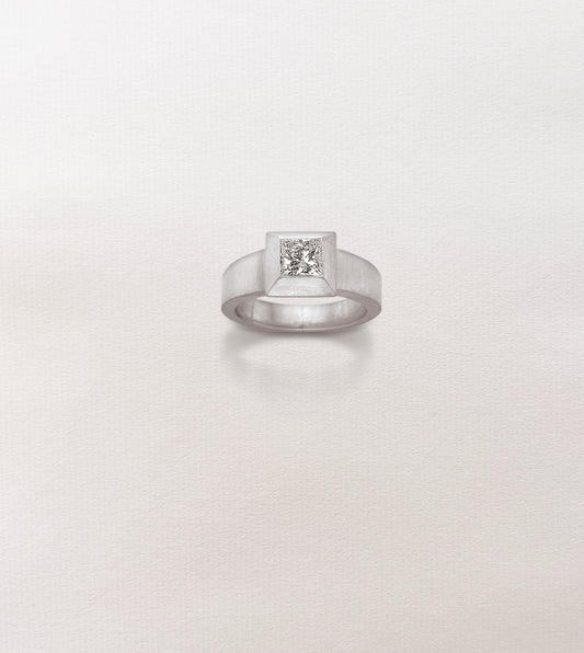 Hand-Carved Princess Cut Diamond Ring
