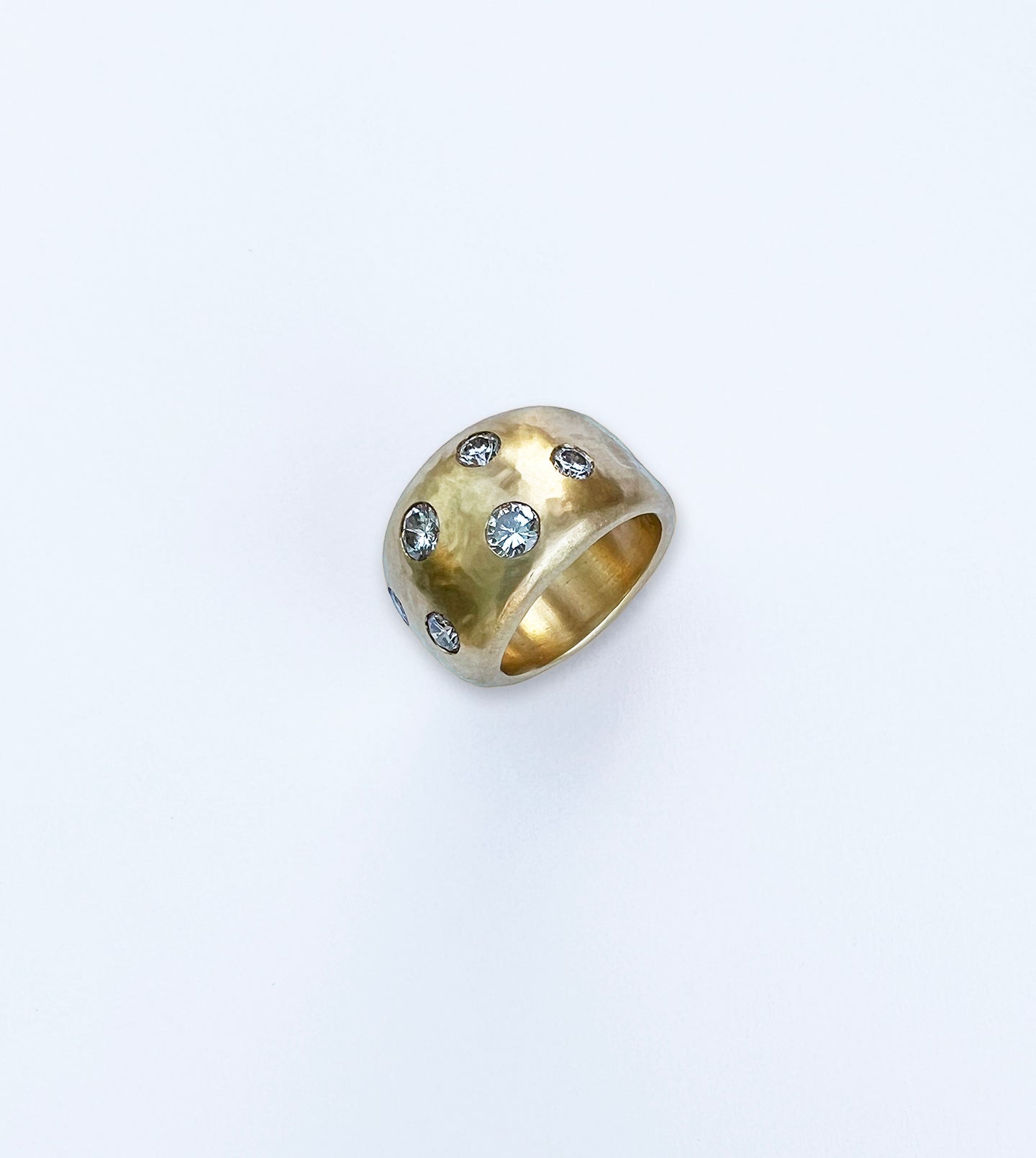 Hammered Gold Ring with Repurposed Diamonds