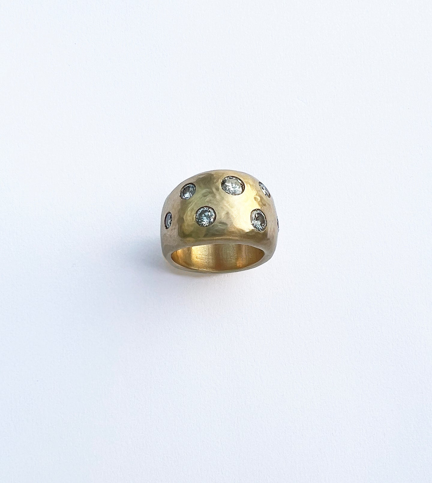 Hammered Gold Ring with Repurposed Diamonds