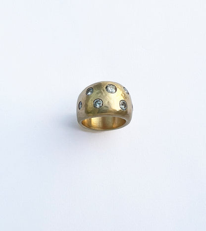 Hammered Gold Ring with Repurposed Diamonds