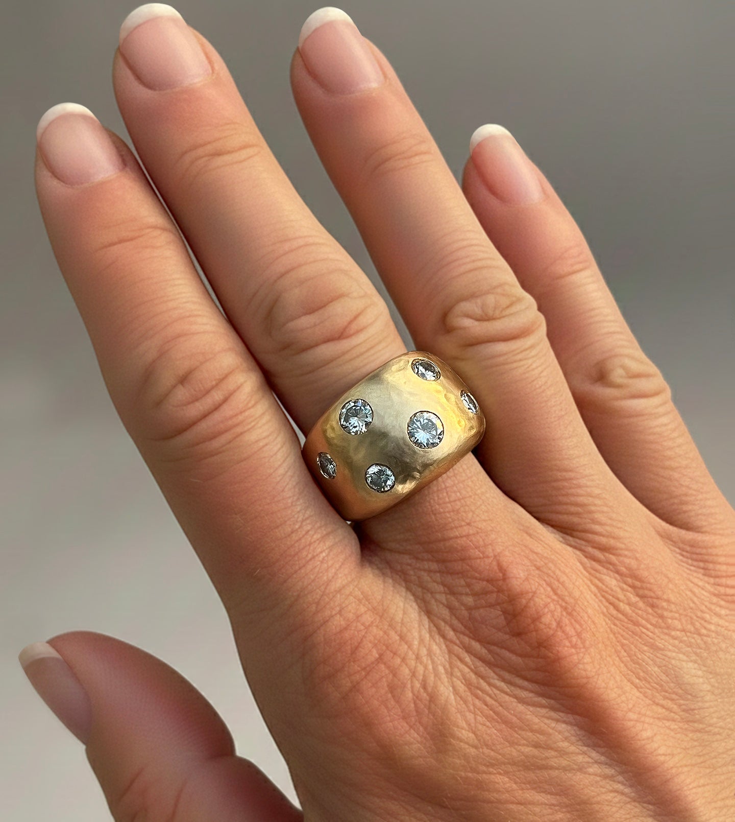 Hammered Gold Ring with Repurposed Diamonds