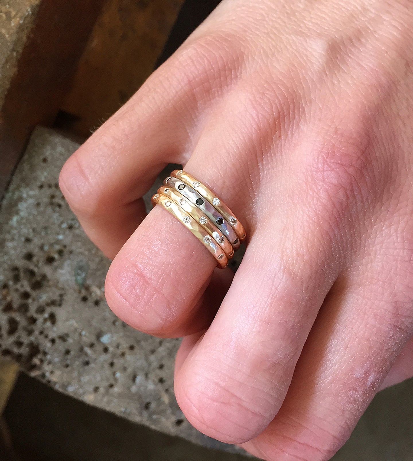 Hand-Carved Stacking Diamond Rings