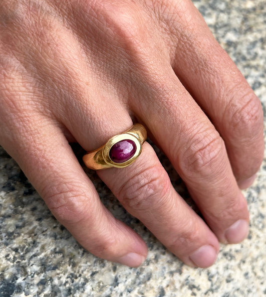 Hand-Carved 18k Gold Ruby Ring