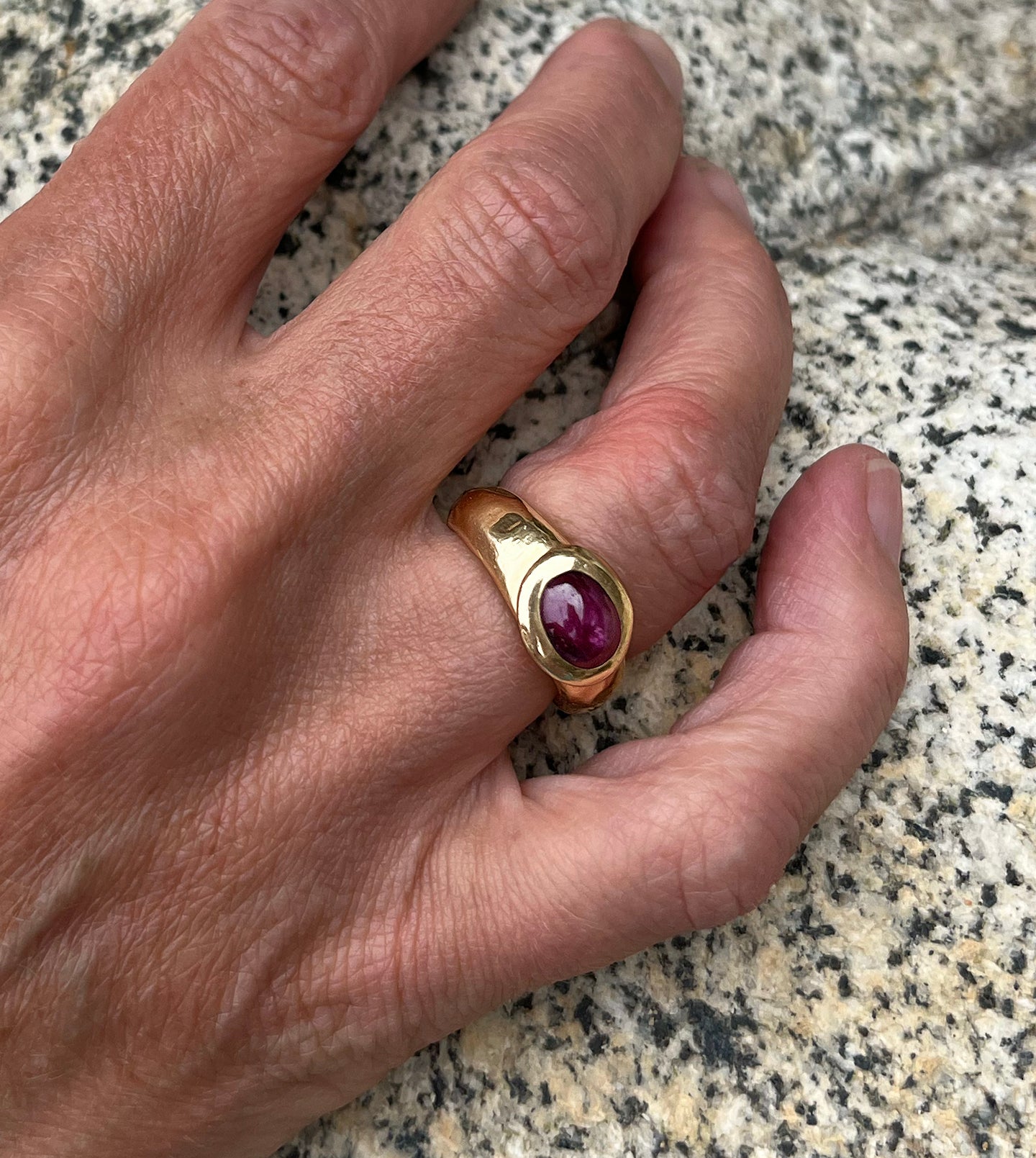 Hand-Carved 18k Gold Ruby Ring