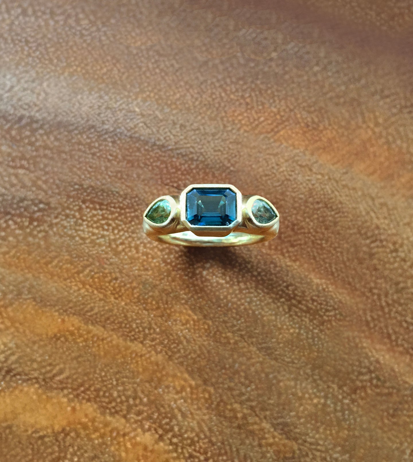 Teal & Moss Sapphire Three-Stone Ring