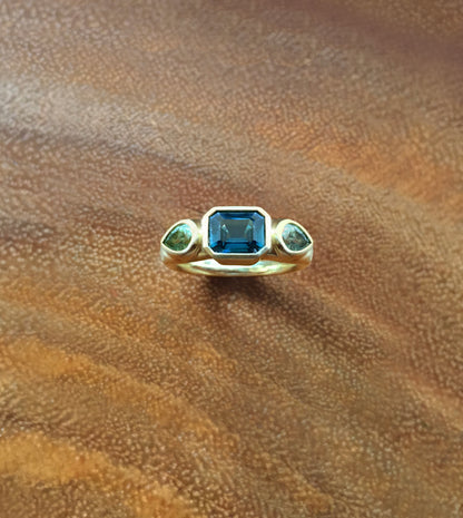 Teal & Moss Sapphire Three-Stone Ring
