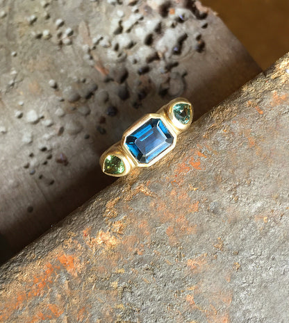 Teal & Moss Sapphire Three-Stone Ring