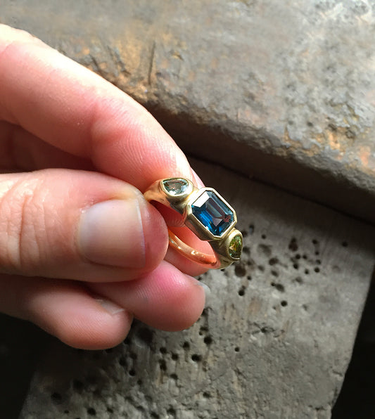 Teal & Moss Sapphire Three-Stone Ring