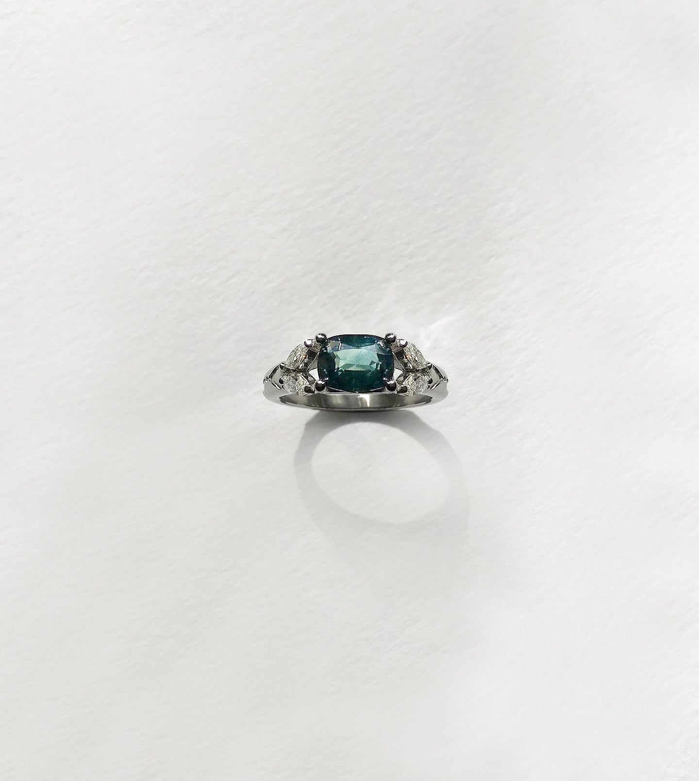 Teal Sapphire Mountain Engagement Ring