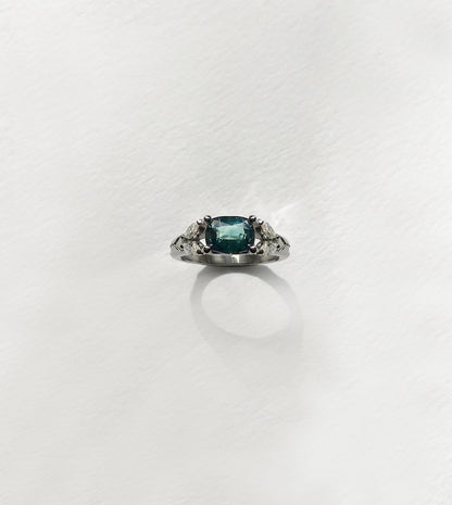 Teal Sapphire Mountain Engagement Ring