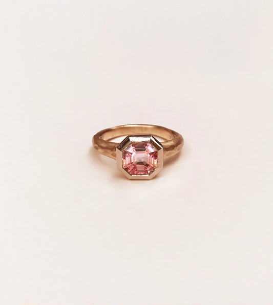 Rose Gold Peach Sapphire Ring