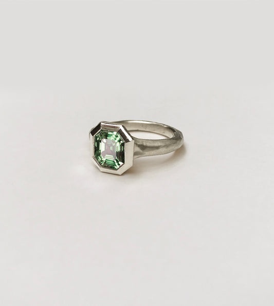 Hand-Carved Green Sapphire Ring